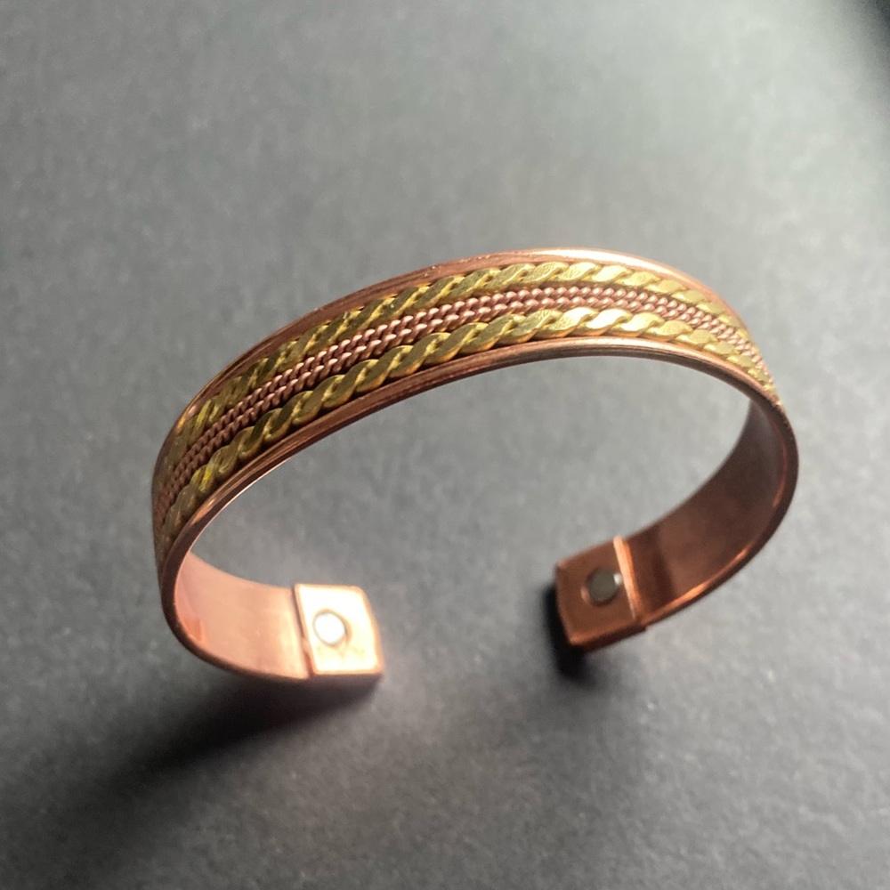Copper and brass cuff bracelet with magnets
